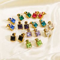 1 Pair Luxurious Square Plating Inlay 304 Stainless Steel Zircon 14K Gold Plated Drop Earrings main image 2