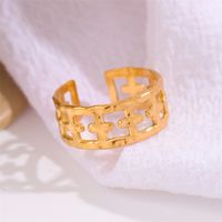 201 Stainless Steel 18K Gold Plated Simple Style Roman Style Plating Cross Round Open Rings sku image 6