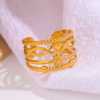 201 Stainless Steel 18K Gold Plated Simple Style Roman Style Plating Cross Round Open Rings main image 8