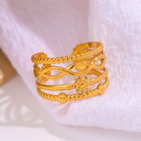 201 Stainless Steel 18K Gold Plated Simple Style Roman Style Plating Cross Round Open Rings sku image 10