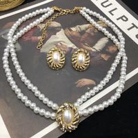 Rétro Ovale Perles Artificielles Alliage De Gros Des Boucles D'oreilles Collier main image 1