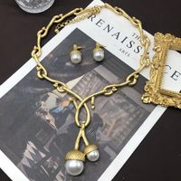 Retro Round Alloy Inlay Pearl Women's Earrings Necklace main image 1
