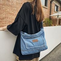 Women's Denim Solid Color Preppy Style Streetwear Sewing Thread Square Zipper Shoulder Bag Crossbody Bag Messenger Bag main image 6