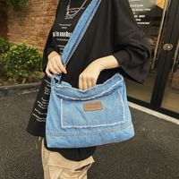 Women's Denim Solid Color Preppy Style Streetwear Sewing Thread Square Zipper Shoulder Bag Crossbody Bag Messenger Bag sku image 1