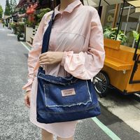 Women's Denim Solid Color Preppy Style Streetwear Sewing Thread Square Zipper Shoulder Bag Crossbody Bag Messenger Bag main image 5