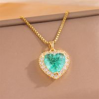 201 Stainless Steel 18K Gold Plated Sweet Plating Inlay Round Oval Heart Shape Artificial Diamond Pendant Necklace main image 10