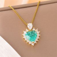 201 Stainless Steel 18K Gold Plated Sweet Plating Inlay Round Oval Heart Shape Artificial Diamond Pendant Necklace main image 9
