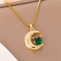 201 Stainless Steel 18K Gold Plated Sweet Plating Inlay Round Oval Heart Shape Artificial Diamond Pendant Necklace main image 5