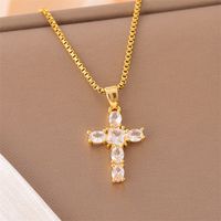 201 Stainless Steel 18K Gold Plated Sweet Plating Inlay Round Oval Heart Shape Artificial Diamond Pendant Necklace main image 2