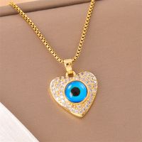 201 Stainless Steel 18K Gold Plated Sweet Plating Inlay Round Oval Heart Shape Artificial Diamond Pendant Necklace sku image 10