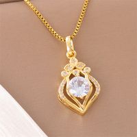 201 Stainless Steel 18K Gold Plated Sweet Plating Inlay Round Oval Heart Shape Artificial Diamond Pendant Necklace sku image 9
