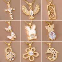 201 Stainless Steel 18K Gold Plated Sweet Enamel Plating Inlay Cross Little Bear Flower Artificial Diamond Pendant Necklace main image 1