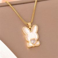 201 Stainless Steel 18K Gold Plated Sweet Enamel Plating Inlay Cross Little Bear Flower Artificial Diamond Pendant Necklace main image 8