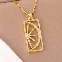 201 Stainless Steel 18K Gold Plated Sweet Enamel Plating Inlay Cross Little Bear Flower Artificial Diamond Pendant Necklace main image 5