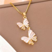 201 Stainless Steel 18K Gold Plated Sweet Enamel Plating Inlay Cross Little Bear Flower Artificial Diamond Pendant Necklace main image 4