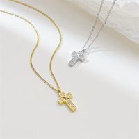Punk Streetwear Cross Stainless Steel White Gold Plated Gold Plated Zircon Pendant Necklace In Bulk main image 5