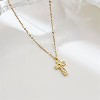 Punk Streetwear Cross Stainless Steel White Gold Plated Gold Plated Zircon Pendant Necklace In Bulk main image 4