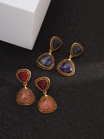 1 Pair Retro Water Droplets Plating Alloy Stone 18k Gold Plated Drop Earrings main image 2