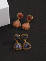 1 Pair Retro Water Droplets Plating Alloy Stone 18k Gold Plated Drop Earrings main image 3