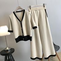 Daily Date Women's Simple Style Color Block Cotton Knit Button Pants Sets Pants Sets main image 1