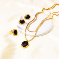 Edelstahl 304 18 Karat Vergoldet INS-Stil Inlay Runden Oval Opal Ohrringe Halskette sku image 1