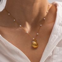 Ig Style Casual Starfish Shell Stainless Steel Pearl Plating 18k Gold Plated Pendant Necklace main image 4