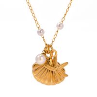 Ig Style Casual Starfish Shell Stainless Steel Pearl Plating 18k Gold Plated Pendant Necklace main image 2