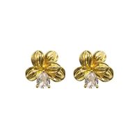 1 Pair Lady Shiny Flower Inlay Alloy Rhinestones Gold Plated Ear Studs main image 2
