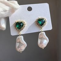 1 Pair Original Design Heart Shape Inlay Imitation Pearl Artificial Diamond Drop Earrings sku image 1