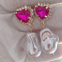 1 Pair Original Design Heart Shape Inlay Imitation Pearl Artificial Diamond Drop Earrings main image 5