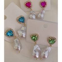 1 Pair Original Design Heart Shape Inlay Imitation Pearl Artificial Diamond Drop Earrings main image 4