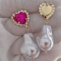 1 Pair Original Design Heart Shape Inlay Imitation Pearl Artificial Diamond Drop Earrings main image 3
