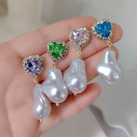 1 Pair Original Design Heart Shape Inlay Imitation Pearl Artificial Diamond Drop Earrings main image 2