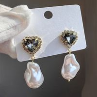 1 Pair Original Design Heart Shape Inlay Imitation Pearl Artificial Diamond Drop Earrings sku image 2