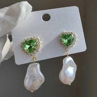 1 Pair Original Design Heart Shape Inlay Imitation Pearl Artificial Diamond Drop Earrings sku image 3