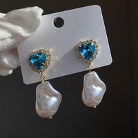 1 Pair Original Design Heart Shape Inlay Imitation Pearl Artificial Diamond Drop Earrings sku image 6