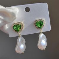 1 Pair Original Design Heart Shape Inlay Imitation Pearl Artificial Diamond Drop Earrings sku image 7