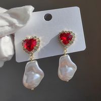 1 Pair Original Design Heart Shape Inlay Imitation Pearl Artificial Diamond Drop Earrings sku image 5