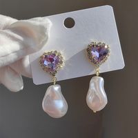 1 Pair Original Design Heart Shape Inlay Imitation Pearl Artificial Diamond Drop Earrings sku image 8