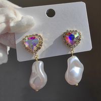 1 Pair Original Design Heart Shape Inlay Imitation Pearl Artificial Diamond Drop Earrings sku image 9