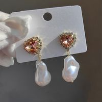 1 Pair Original Design Heart Shape Inlay Imitation Pearl Artificial Diamond Drop Earrings sku image 10