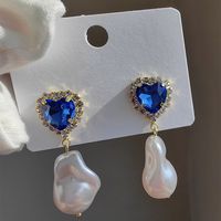1 Pair Original Design Heart Shape Inlay Imitation Pearl Artificial Diamond Drop Earrings sku image 12