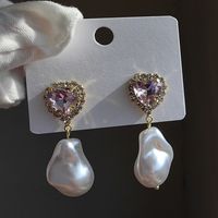 1 Pair Original Design Heart Shape Inlay Imitation Pearl Artificial Diamond Drop Earrings sku image 11
