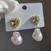 1 Pair Original Design Heart Shape Inlay Imitation Pearl Artificial Diamond Drop Earrings sku image 14