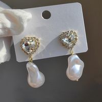 1 Pair Original Design Heart Shape Inlay Imitation Pearl Artificial Diamond Drop Earrings sku image 13
