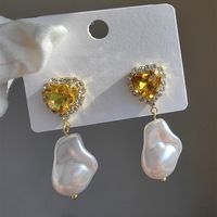 1 Pair Original Design Heart Shape Inlay Imitation Pearl Artificial Diamond Drop Earrings sku image 15