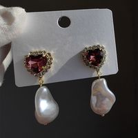 1 Pair Original Design Heart Shape Inlay Imitation Pearl Artificial Diamond Drop Earrings sku image 17
