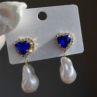 1 Pair Original Design Heart Shape Inlay Imitation Pearl Artificial Diamond Drop Earrings sku image 16