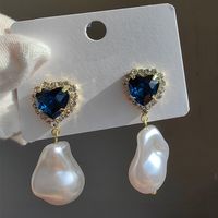 1 Pair Original Design Heart Shape Inlay Imitation Pearl Artificial Diamond Drop Earrings sku image 20