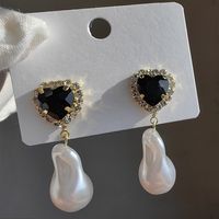 1 Pair Original Design Heart Shape Inlay Imitation Pearl Artificial Diamond Drop Earrings sku image 21
